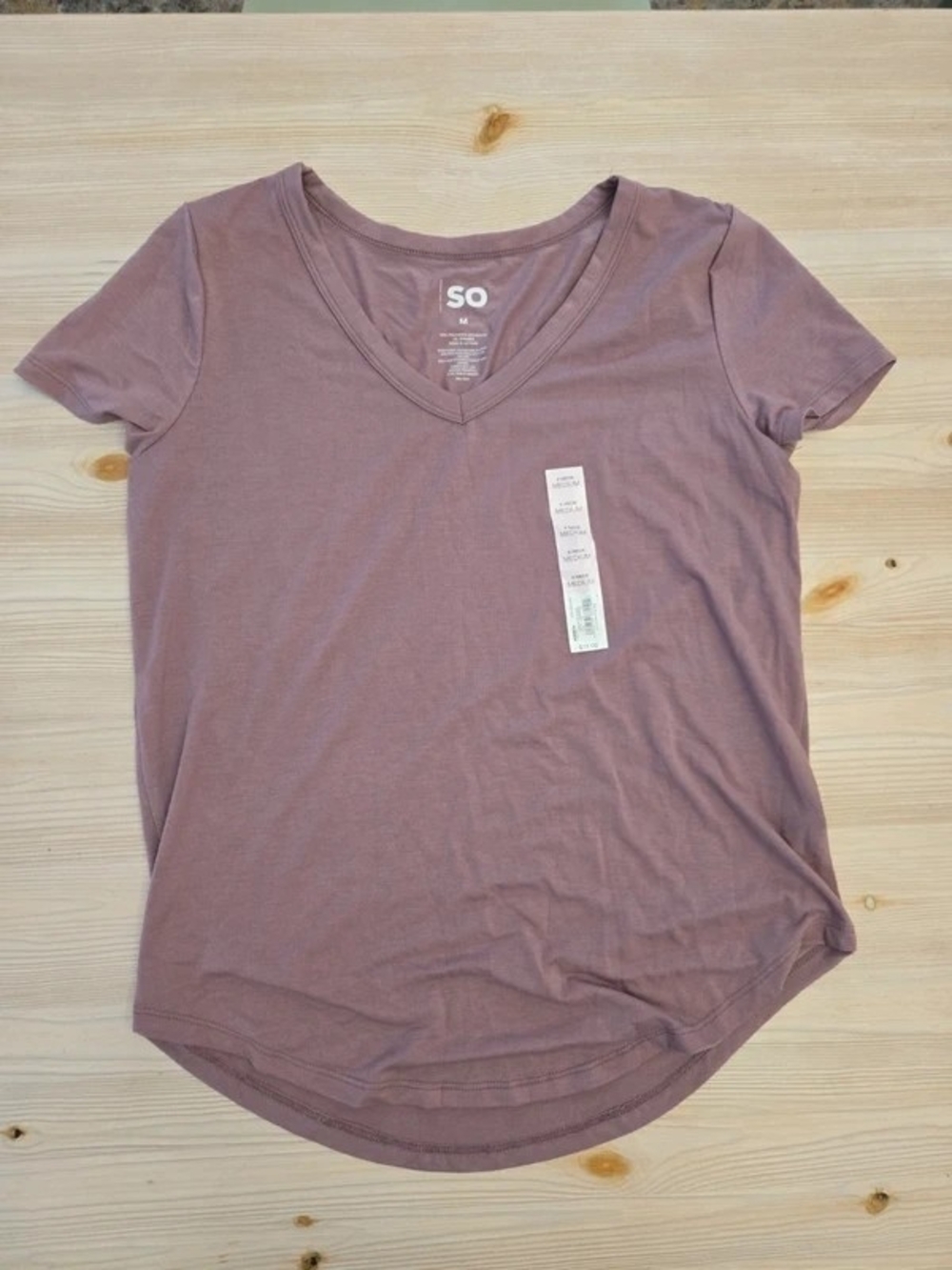 SO Women's Short Sleeve V-Neck Top - Dusty Mauve